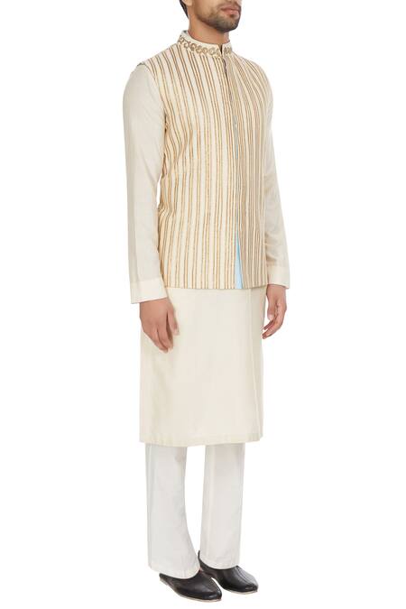 Kunal Anil Tanna_Beige Spun Silk Bandhi Jacket  _Online_at_Aza_Fashions