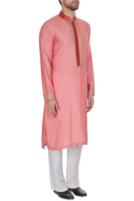 Kunal Anil Tanna_Coral Spun Silk Pintucked Kurta Set  _Online_at_Aza_Fashions
