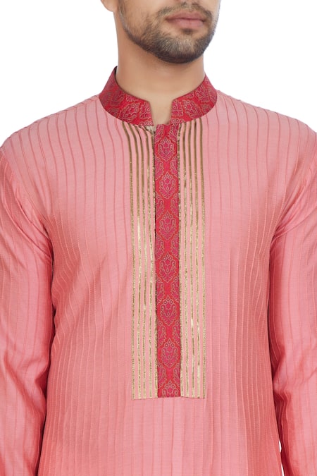 Kunal Anil Tanna_Coral Spun Silk Pintucked Kurta Set  _at_Aza_Fashions