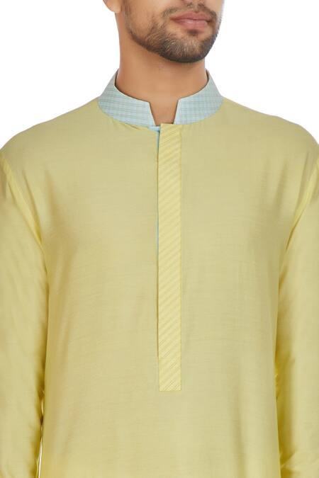 Kunal Anil Tanna_Yellow Spun Silk Kurta And Pant Set  _at_Aza_Fashions