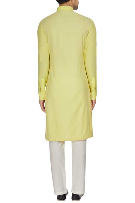 Kunal Anil Tanna Yellow spun silk checks textured long kurta set 