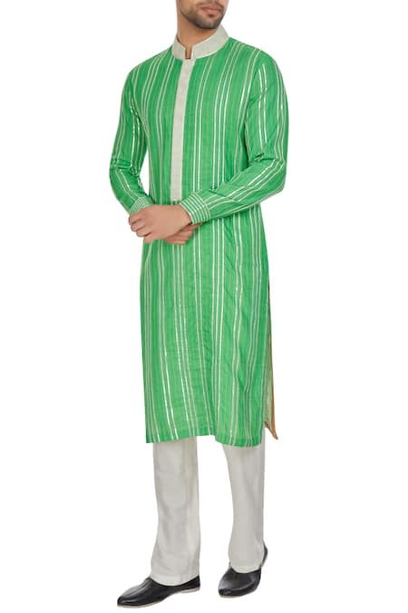 Kunal Anil Tanna Green spun silk silver gota embroidered kurta set 