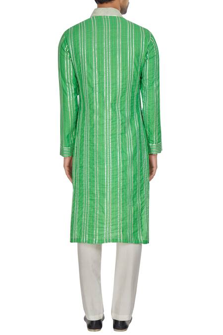Kunal Anil Tanna Green spun silk silver gota embroidered kurta set 