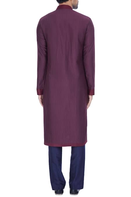 Kunal Anil Tanna Wine spun silk textured overlap kurta with blue pants 