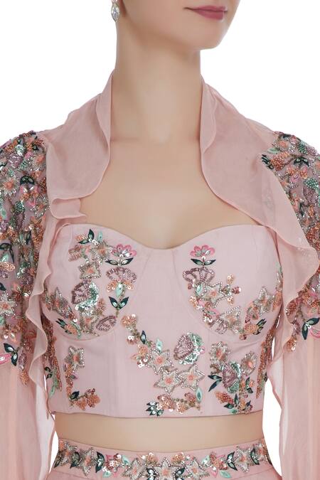 Mani Bhatia_Yellow Cotton Silk Embroidered Sequins Sweetheart Ombre And Bugle Bead Cape Set _at_Aza_Fashions