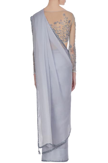 Pooja Peshoria Organza hand embroidered sequin saree with blouse 