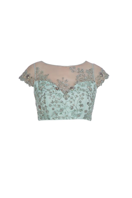 Shop Pooja Peshoria Blue Organza Embroidered Floral Round Hand Saree With Blouse Online at Aza Fashions Shop_Pooja Peshoria_Blue Organza Embroidered Floral Round Hand Saree With Blouse _Online_at_Aza_Fashions