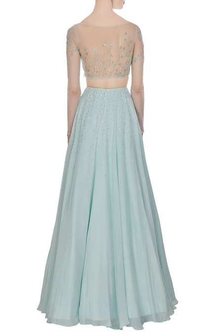 Pooja Peshoria Crepe silk hand embroidered lehenga set 