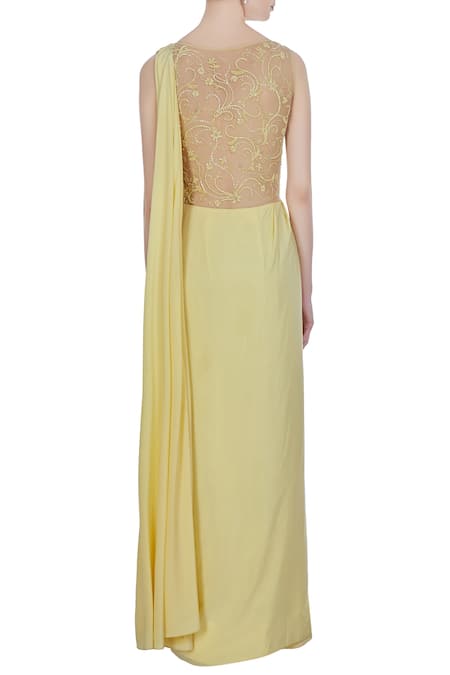 Pooja Peshoria Crepe hand embroidered cutdana & sequin draped saree 