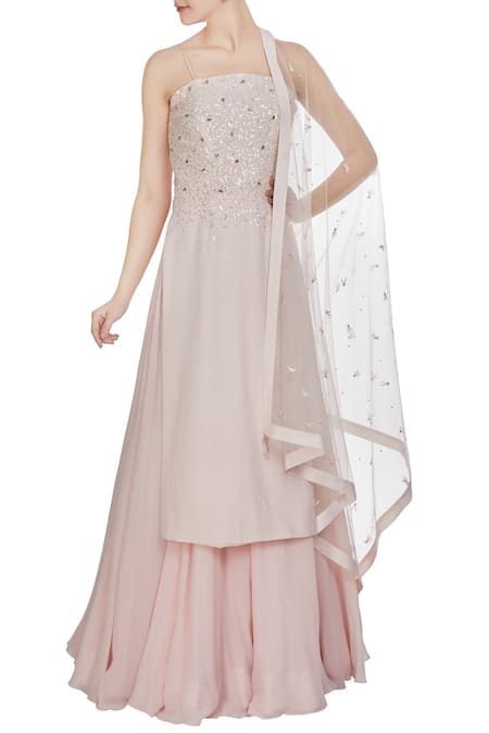 Pooja Peshoria Pink Hand Embroidered Sequin And Swarovski Kurta Set