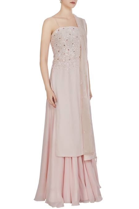 Pooja Peshoria Pink Hand Embroidered Sequin And Swarovski Kurta Set Online at Aza Fashions Pooja Peshoria_Pink Hand Embroidered Sequin And Swarovski Kurta Set _Online_at_Aza_Fashions
