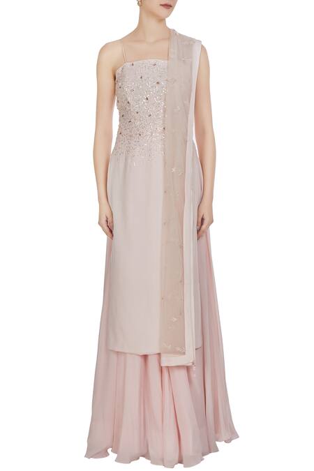 Shop Pooja Peshoria Pink Hand Embroidered Sequin And Swarovski Kurta Set Online at Aza Fashions Shop_Pooja Peshoria_Pink Hand Embroidered Sequin And Swarovski Kurta Set _Online_at_Aza_Fashions
