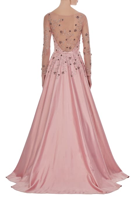 Pooja Peshoria Satin bridal flared gown in crystals & sequin work 