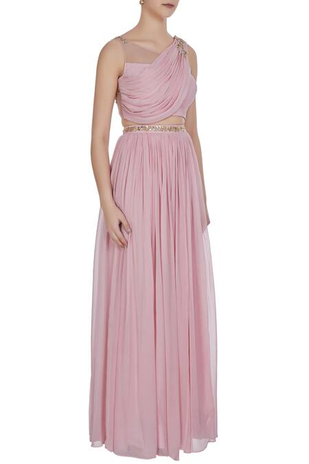 Pooja Peshoria Pink Georgette Embroidered Crystal Mukiash And Cutdana Hand Lehenga Set Online at Aza Fashions Pooja Peshoria_Pink Georgette Embroidered Crystal Mukiash And Cutdana Hand Lehenga Set _Online_at_Aza_Fashions