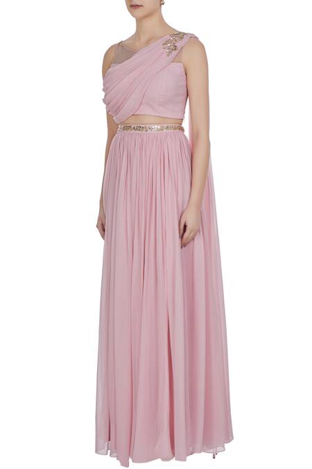 Buy Pooja Peshoria Pink Georgette Embroidered Crystal Mukiash And Cutdana Hand Lehenga Set Online at Aza Fashions Buy_Pooja Peshoria_Pink Georgette Embroidered Crystal Mukiash And Cutdana Hand Lehenga Set _Online_at_Aza_Fashions