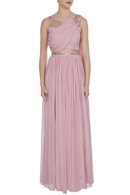 Shop Pooja Peshoria Pink Georgette Embroidered Crystal Mukiash And Cutdana Hand Lehenga Set Online at Aza Fashions Shop_Pooja Peshoria_Pink Georgette Embroidered Crystal Mukiash And Cutdana Hand Lehenga Set _Online_at_Aza_Fashions