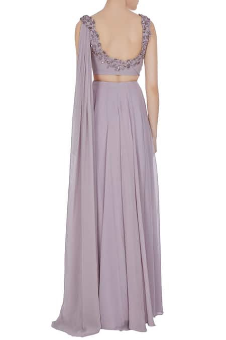 Shop Pooja Peshoria Purple Georgette Embroidered Sequin And Cut Dana Work & Hand Lehenga Set at Aza Fashions Shop_Pooja Peshoria_Purple Georgette Embroidered Sequin And Cut Dana Work & Hand Lehenga Set _at_Aza_Fashions