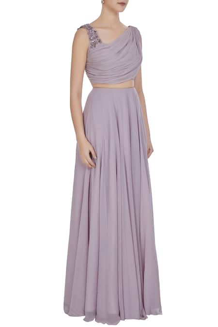 Pooja Peshoria Purple Georgette Embroidered Sequin And Cut Dana Work & Hand Lehenga Set Online at Aza Fashions Pooja Peshoria_Purple Georgette Embroidered Sequin And Cut Dana Work & Hand Lehenga Set _Online_at_Aza_Fashions