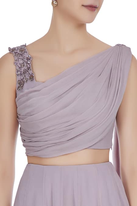 Pooja Peshoria Purple Georgette Embroidered Sequin And Cut Dana Work & Hand Lehenga Set at Aza Fashions Pooja Peshoria_Purple Georgette Embroidered Sequin And Cut Dana Work & Hand Lehenga Set _at_Aza_Fashions