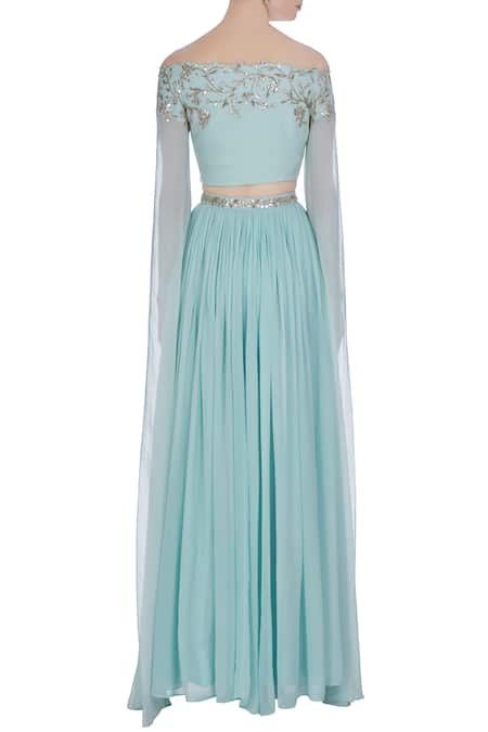 Shop Pooja Peshoria Blue Georgette Embellished Gota And Bead & Sequin Hand Embroidered Lehenga Set at Aza Fashions Shop_Pooja Peshoria_Blue Georgette Embellished Gota And Bead & Sequin Hand Embroidered Lehenga Set _at_Aza_Fashions