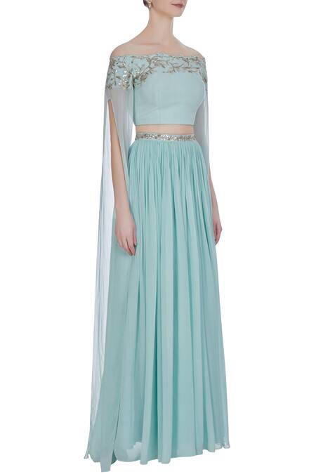 Pooja Peshoria Blue Georgette Embellished Gota And Bead & Sequin Hand Embroidered Lehenga Set Online at Aza Fashions Pooja Peshoria_Blue Georgette Embellished Gota And Bead & Sequin Hand Embroidered Lehenga Set _Online_at_Aza_Fashions