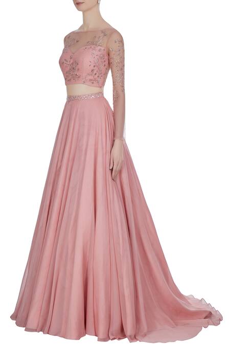 Buy Pooja Peshoria Pink Net Embroidered Floral Round Hand Swarovski And Cutdana Lehenga Set Online at Aza Fashions Buy_Pooja Peshoria_Pink Net Embroidered Floral Round Hand Swarovski And Cutdana Lehenga Set _Online_at_Aza_Fashions