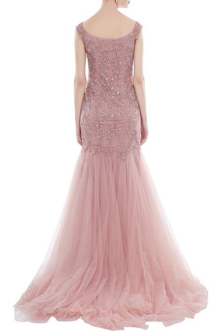 Shop Pooja Peshoria Pink Hand Embroidered Sequin Mermaid Gown With Cancan Underlayer at Aza Fashions Shop_Pooja Peshoria_Pink Hand Embroidered Sequin Mermaid Gown With Cancan Underlayer _at_Aza_Fashions