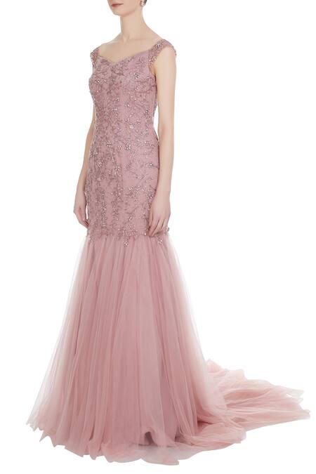 Buy Pooja Peshoria Pink Hand Embroidered Sequin Mermaid Gown With Cancan Underlayer Online at Aza Fashions Buy_Pooja Peshoria_Pink Hand Embroidered Sequin Mermaid Gown With Cancan Underlayer _Online_at_Aza_Fashions