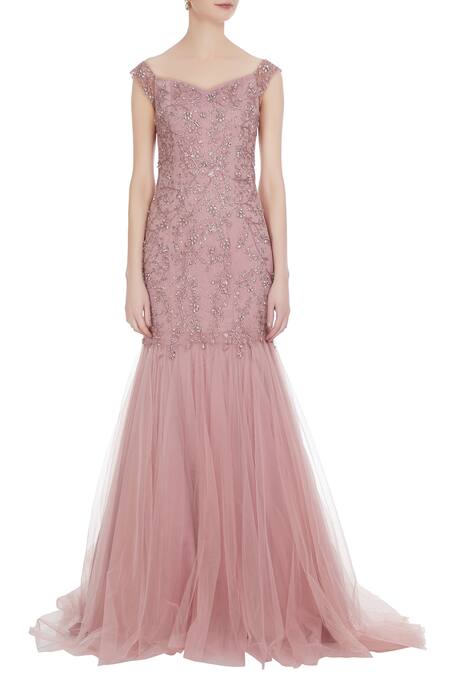Shop Pooja Peshoria Pink Hand Embroidered Sequin Mermaid Gown With Cancan Underlayer Online at Aza Fashions Shop_Pooja Peshoria_Pink Hand Embroidered Sequin Mermaid Gown With Cancan Underlayer _Online_at_Aza_Fashions