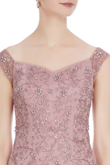 Pooja Peshoria Pink Hand Embroidered Sequin Mermaid Gown With Cancan Underlayer at Aza Fashions Pooja Peshoria_Pink Hand Embroidered Sequin Mermaid Gown With Cancan Underlayer _at_Aza_Fashions