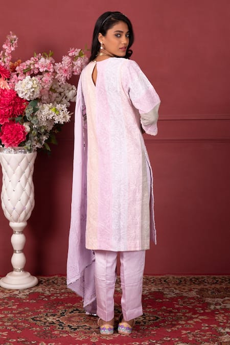 Ruh Clothing Colour Block Chikankari Kurta Set 