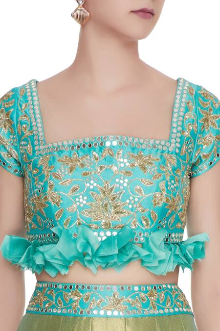 Neha Khullar Blue Organza, Chanderi , Banarasi Gota Work, Embroidered Lehenga Set at Aza Fashions Neha Khullar_Blue Organza, Chanderi , Banarasi Gota Work, Embroidered Lehenga Set _at_Aza_Fashions
