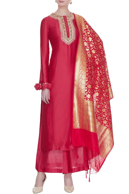 Neha Khullar Red Chanderi Silk Embroidered Kurta Set  