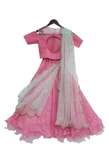 Shop Fayon Kids Pink Georgette, Net, Silk Sequins, Lehenga With Choli Blouse And Dupatta at Aza Fashions Shop_Fayon Kids_Pink Georgette, Net, Silk Sequins, Lehenga With Choli Blouse And Dupatta _at_Aza_Fashions