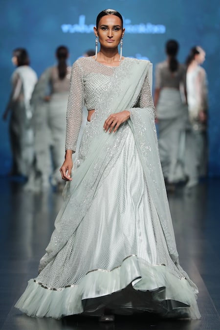 Rabani & Rakha Blue Lehenga Net And Mesh Under-layer Round Bridal Set  