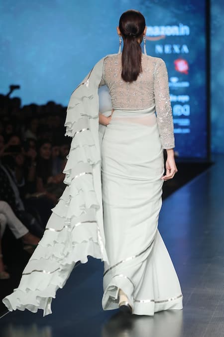 Rabani & Rakha Ruffle Saree with Embellished Blouse 