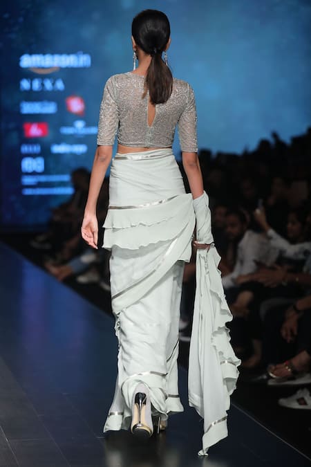 Rabani & Rakha Ruffle Saree with Embellished Blouse 