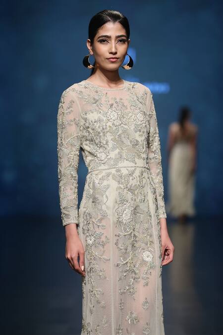 Rabani & Rakha_Gold Embroidered Gown With Bodysuit _Online_at_Aza_Fashions