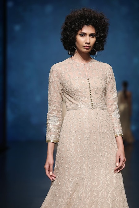 Rabani & Rakha_Gold Embroidered Anarkali Gown _Online_at_Aza_Fashions