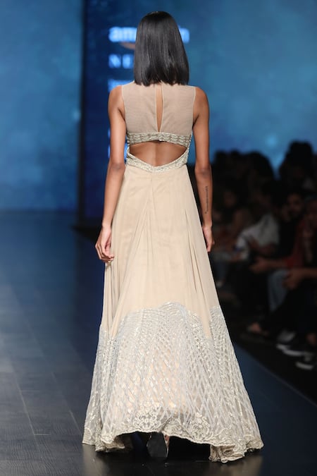 Shop_Rabani & Rakha_Beige Embellished Gown _at_Aza_Fashions