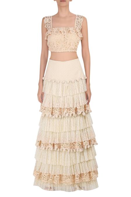 Deme by Gabriella Beige Layered Maxi Skirt 