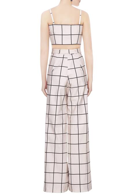 Shop_Deme By Gabriella_White Square Neck Checkered Pant Set_at_Aza_Fashions