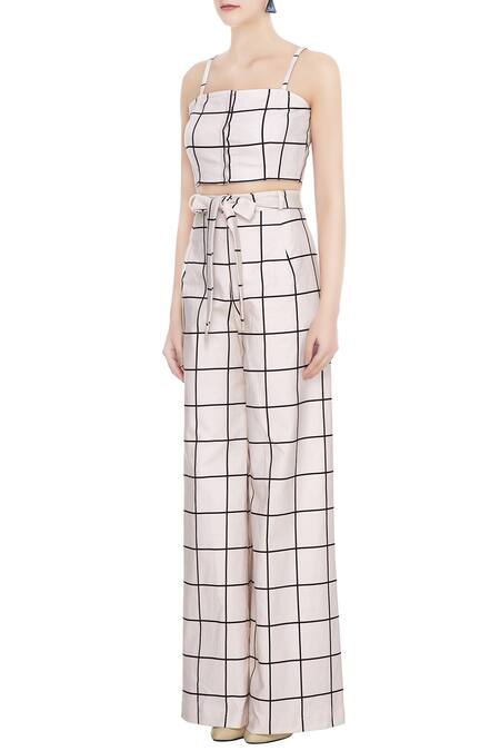 Buy_Deme By Gabriella_White Square Neck Checkered Pant Set_Online_at_Aza_Fashions