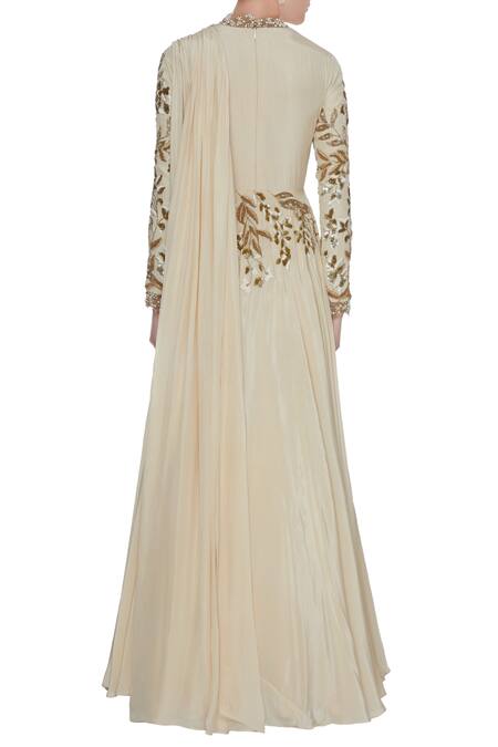Shop_Bhumika Sharma_Ivory Crepe Silk Embroidered Anarkali Gown_at_Aza_Fashions