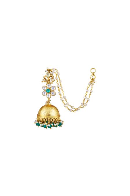 Kista_White Pearl And Kundan Jhumka Earrings_Online_at_Aza_Fashions