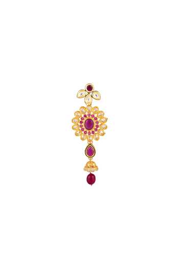 Kista_Pink Stone Dangling Floral Earrings_Online_at_Aza_Fashions
