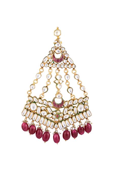 Kista_Gold Plated Kundan Passa With Pink Beads_Online_at_Aza_Fashions