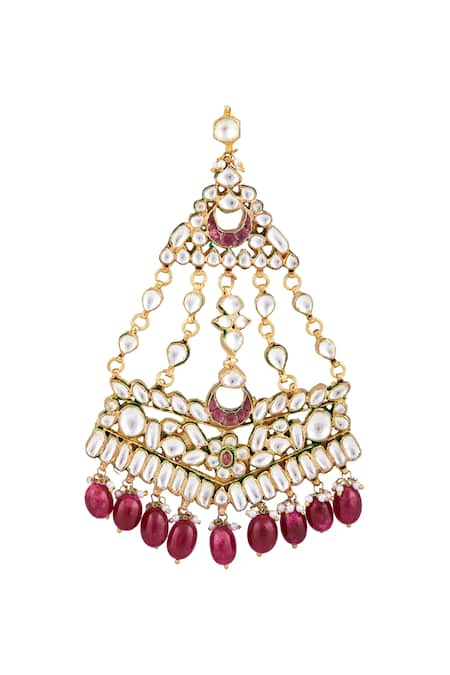 Kista Gold Plated Kundan Passa With Pink Beads