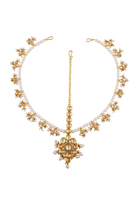 Kista_Gold Plated Bead Maangtikka_Online_at_Aza_Fashions