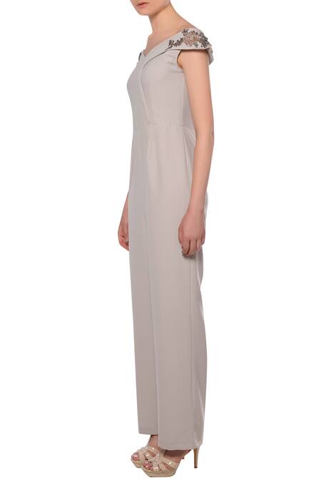 Platinoir_Grey Bardot Jumpsuit_Online_at_Aza_Fashions